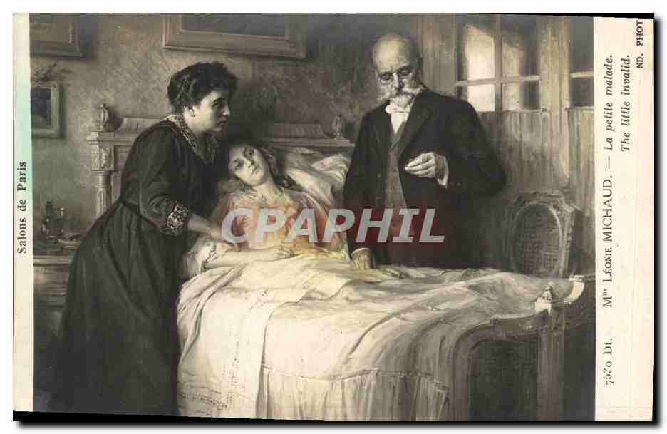 CPA Fantaisie Mme Leonie Michaud La petite malade Salons de Paris 