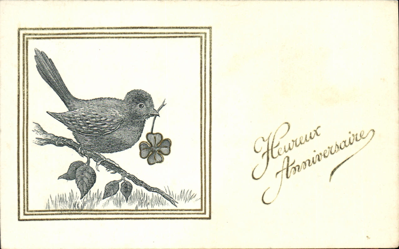 Oiseau avec quatrefoil — Carte d'anniversaire — Éditeur non identifié