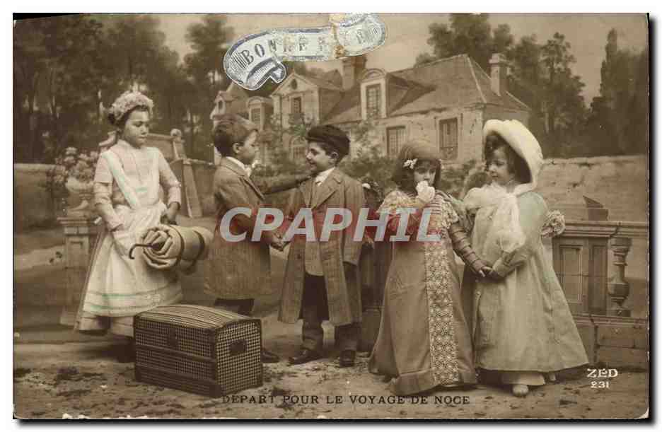 CPA Fantaisie Enfants Depart pour le voyage de noces Mariage 