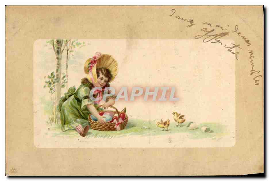 CPA Fantaisie Enfant et poussins