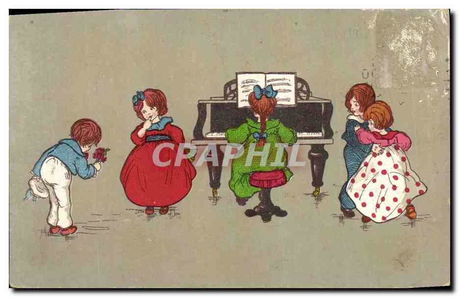 CPA Fantaisie Enfants Piano