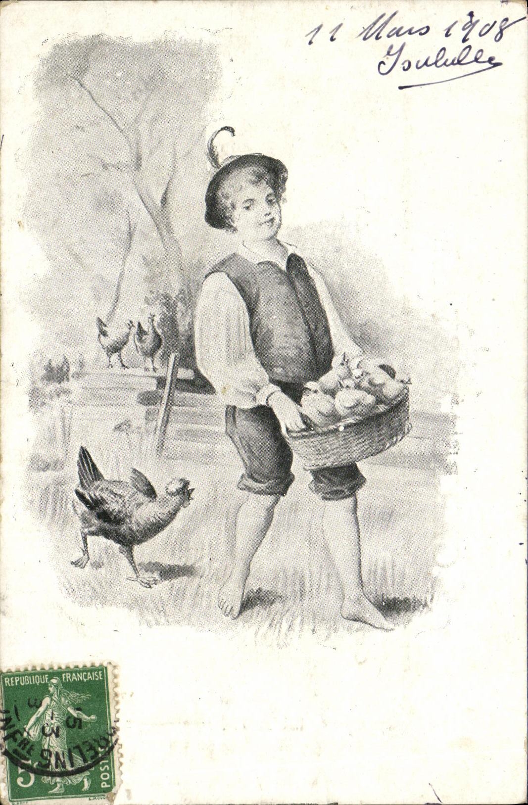CPA Fantaisie Enfant et poule