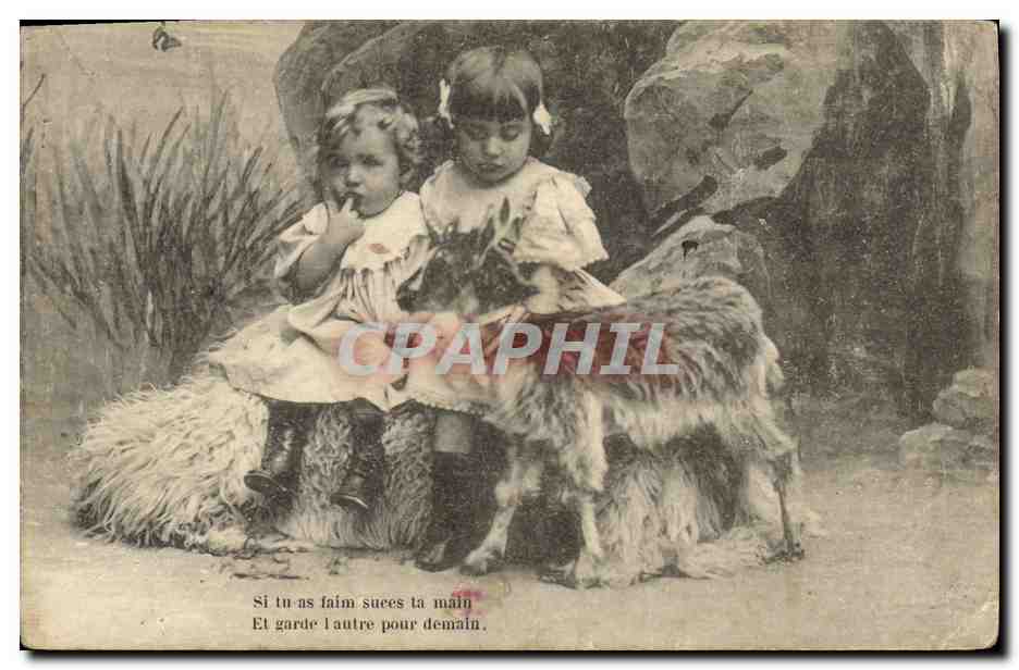 CPA Fantaisie Enfants Chevre