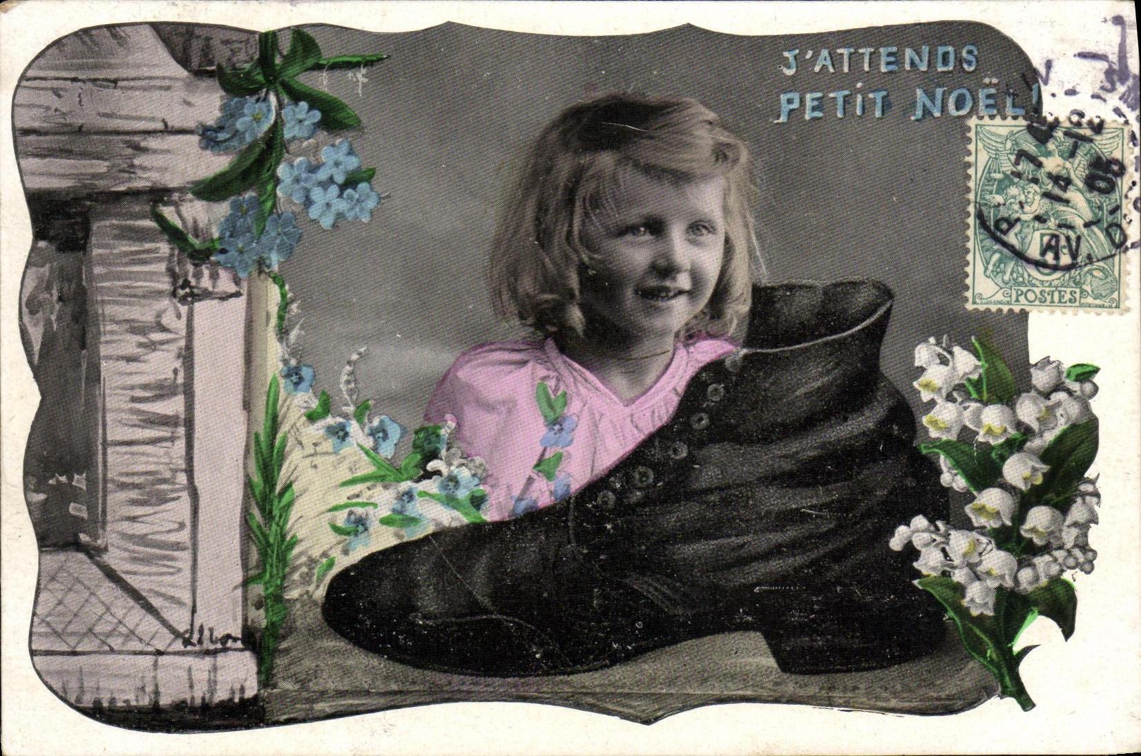 CPA Fantaisie Enfant Petit Noel Chaussure