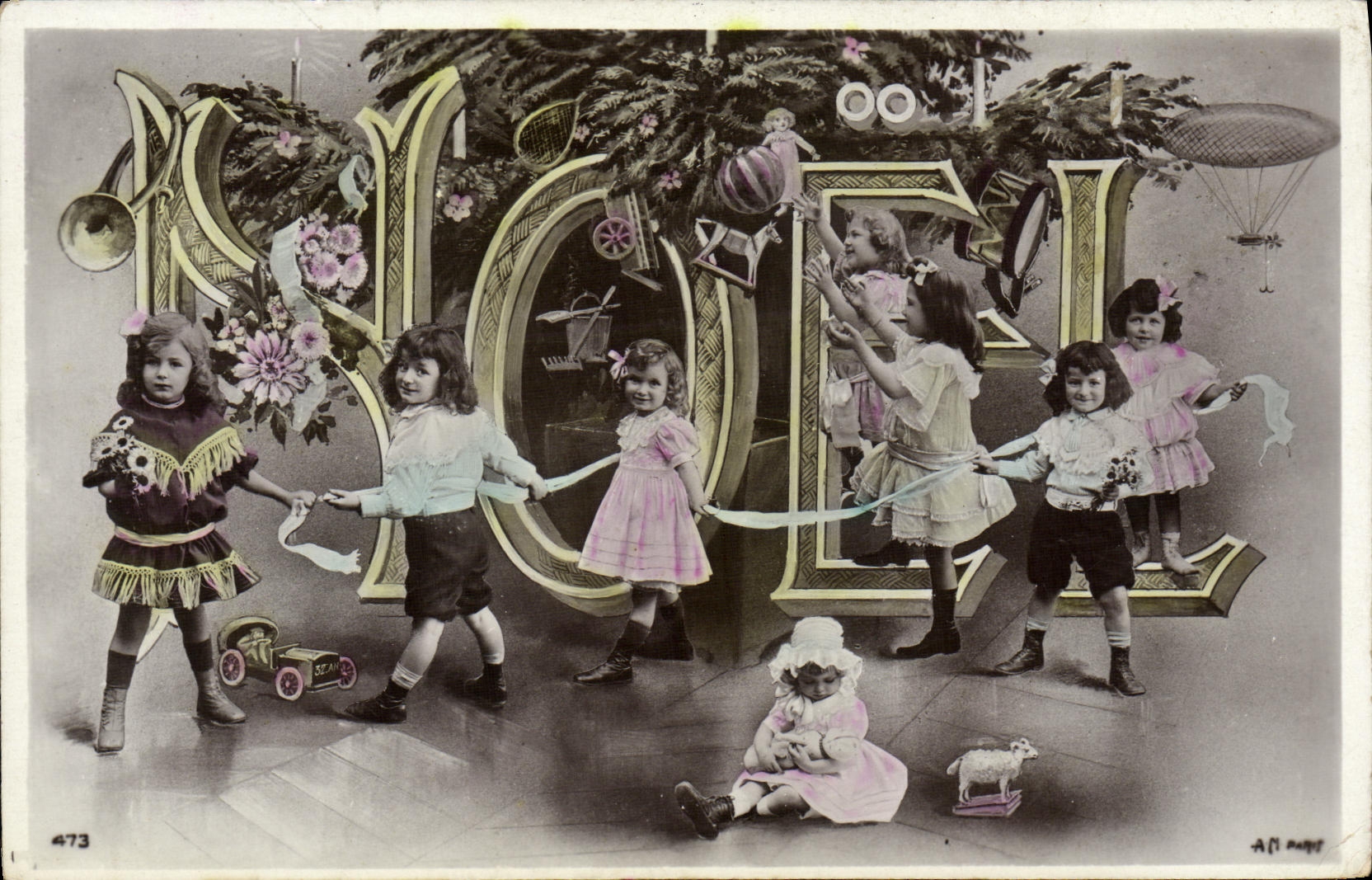 CPA Fantaisie Enfants Noel Dirigeable