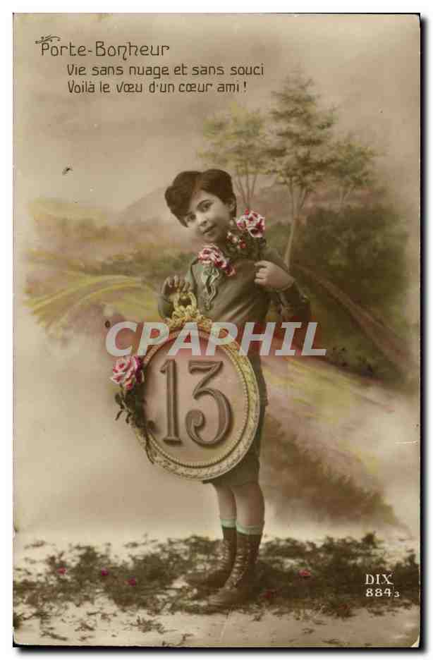 CPA Fantaisie Enfant Porte bonheur Chiffre 13