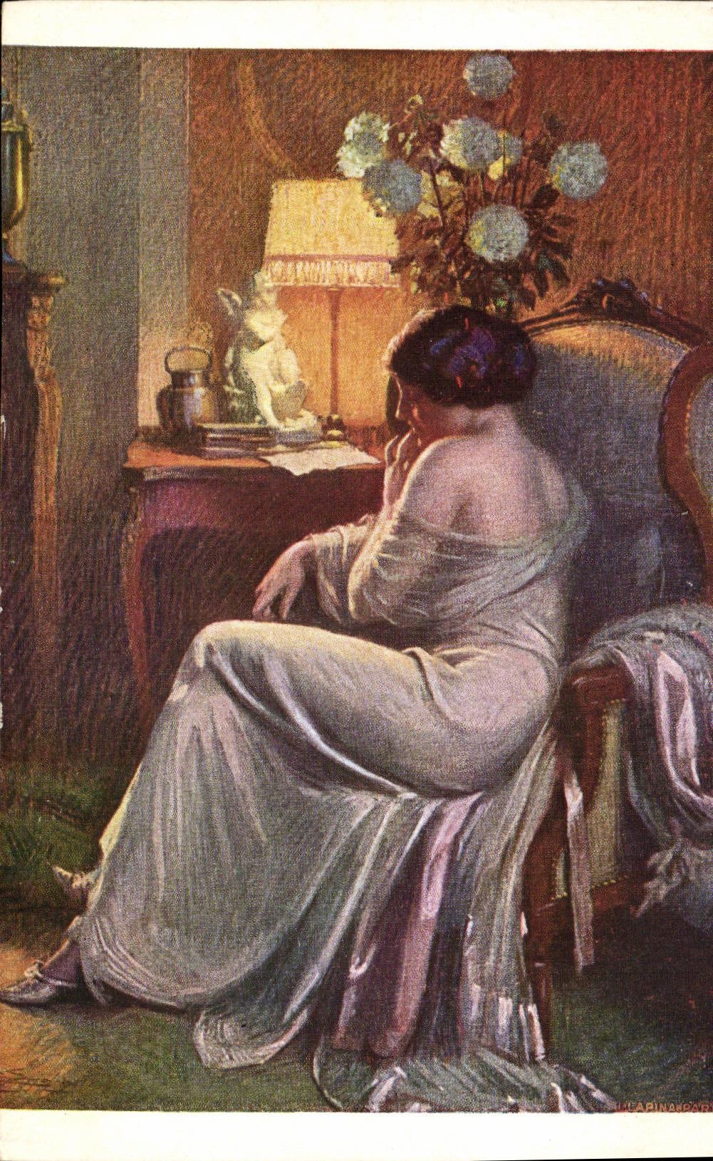 CPA Fantaisie Femme Enjolras Pensive