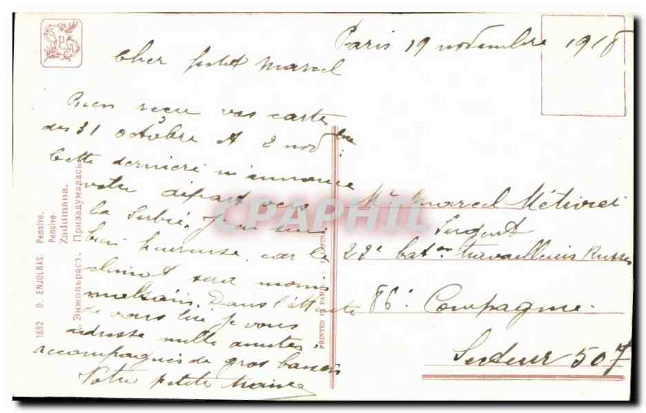 CPA Fantaisie Femme Enjolras Pensive — Verso