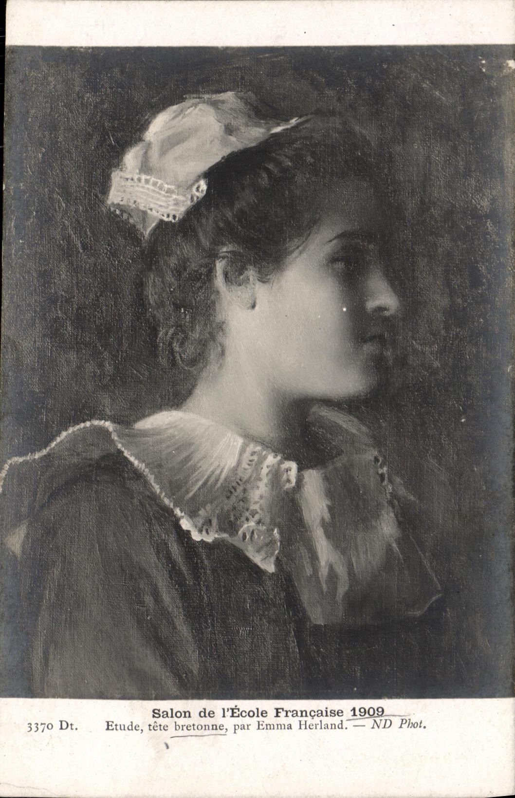 CPA Fantaisie Femme Salon de l ecole francaise 109 Etude tete bretonne Emma Herland