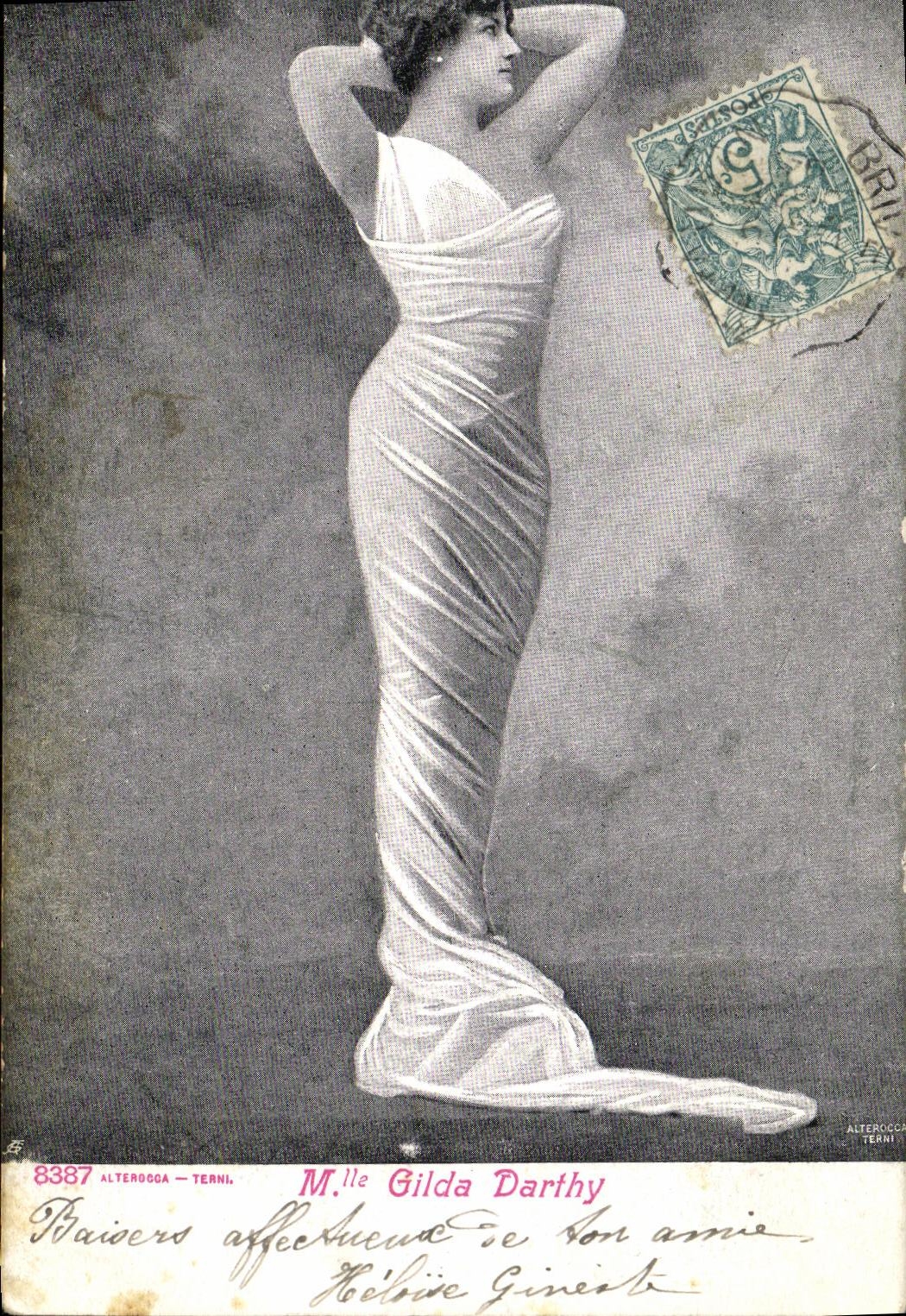 Frau Gilda Darthy — Portrait einer Frau in einem umschlagenen Kleid — Alterocca-Terni, Nr. 8387