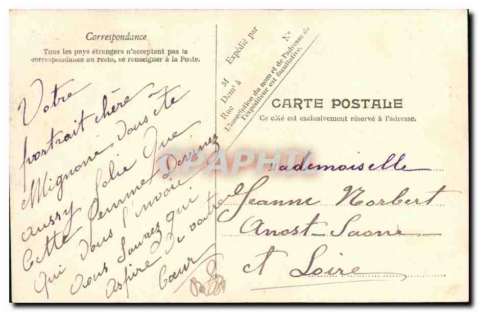 Joven mujer con sombrero — retrato — V.P. París / Bouffes Parisienses — Reverso