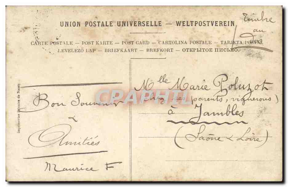 Jeune femme en chapeau tenant un bouquet — Delmares — Imprimerie Delmares de Nancé — Reverso