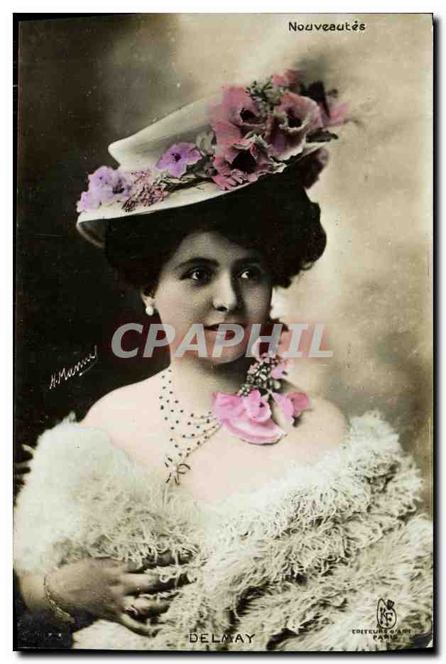 Femme en chapeau fleuri — mode féminin — éditeur Delmay, Paris