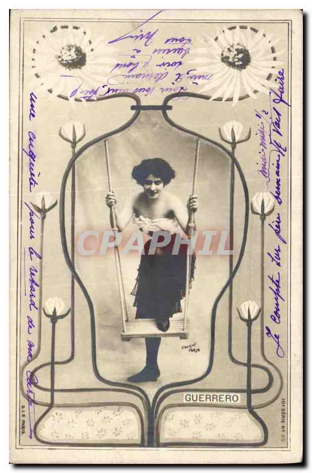 Femme sur balançoire — décor floral Art Nouveau — Guerrero, 10e série n° 20