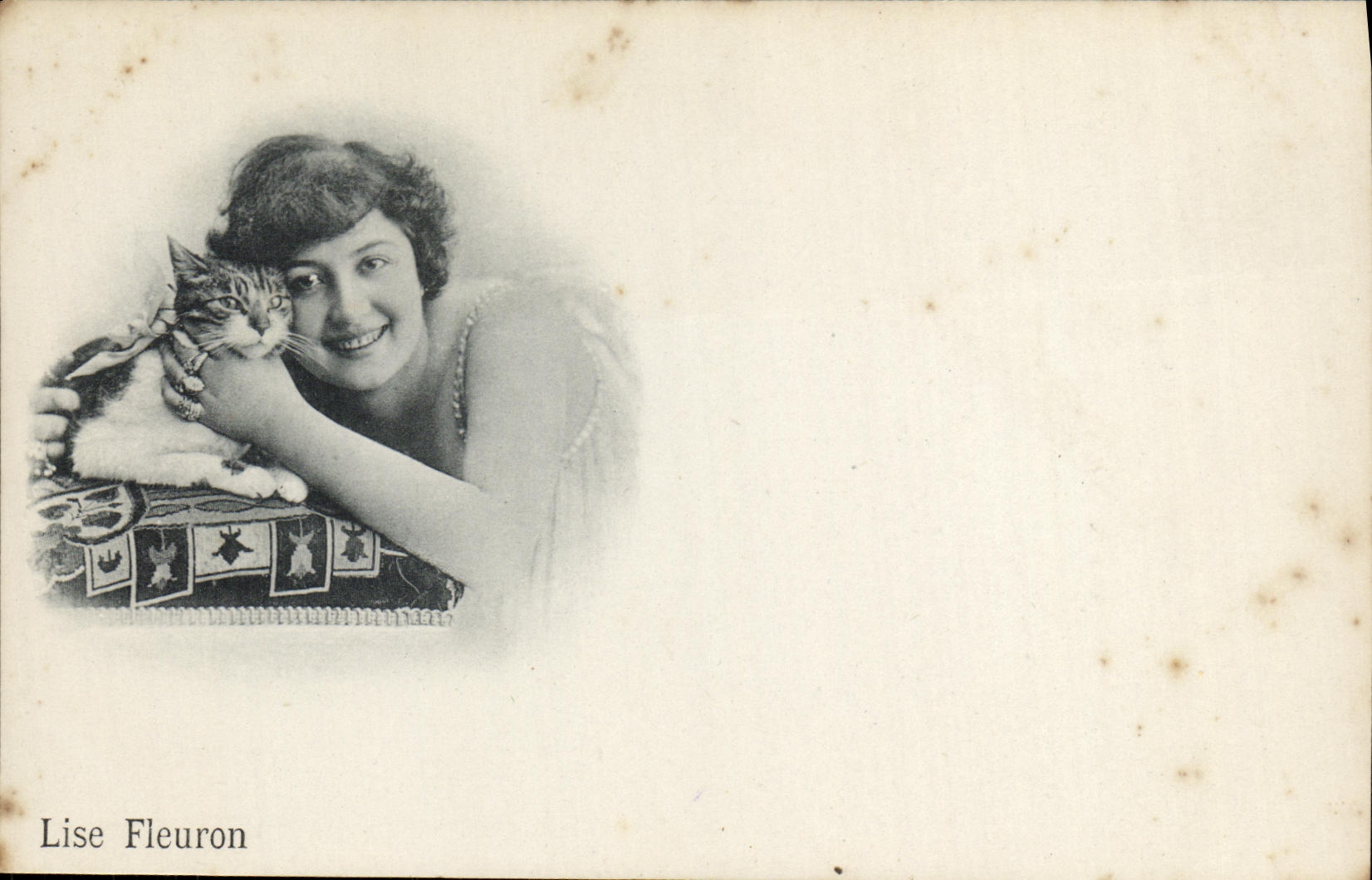 Lise Fleuron — with cat — postcard