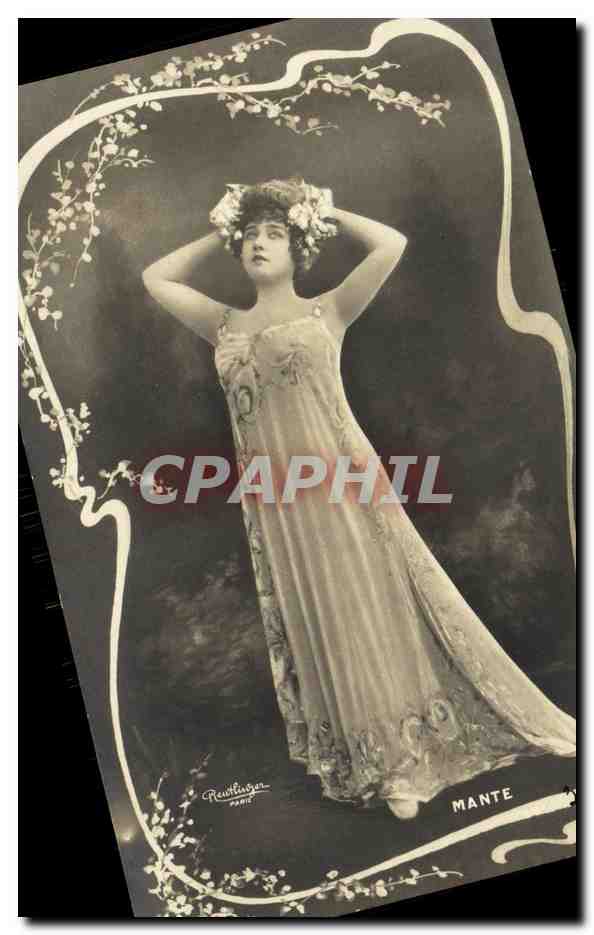 Femme en robe de soirée — décor floral Art Nouveau — éditée par Reutlinger, Paris