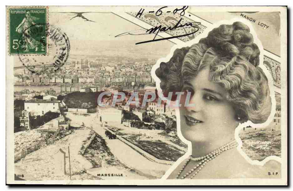 Marseille — Luftbild mit Porträt von Manon Loty — S.I.P.