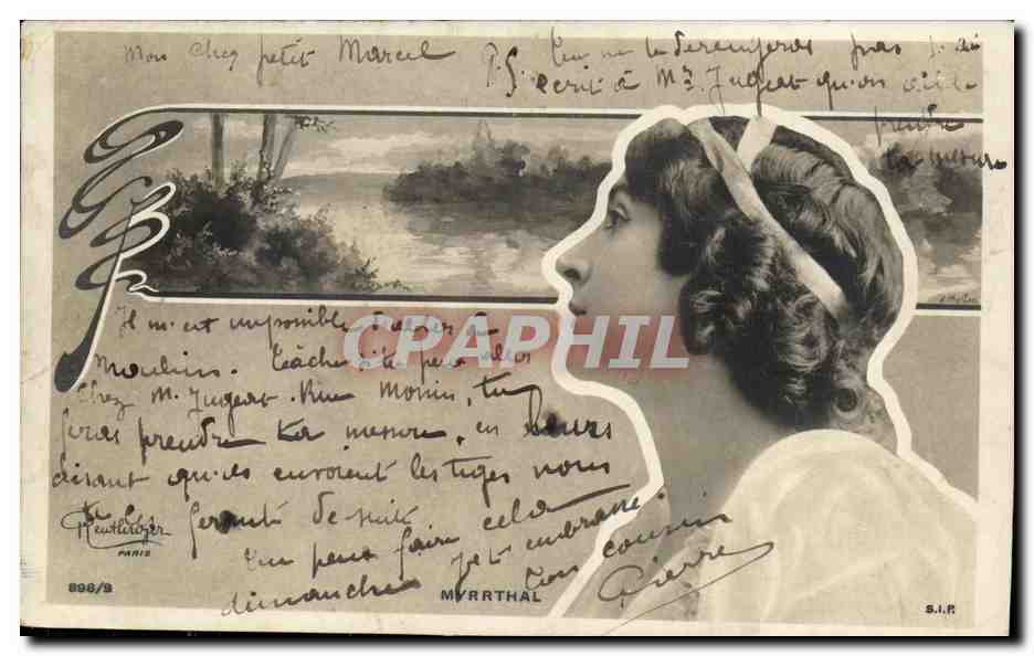 Young woman in profile — landscape view — publisher M. R. Paris, no. 896/8