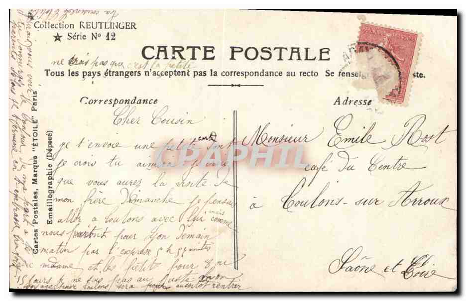 Clary — Portrait en costume antique — Photographe Reutlinger, Paris, n° 125 — Back