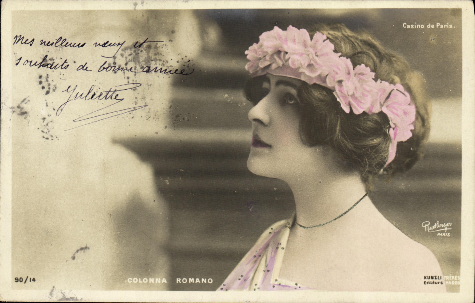 Juliette Colonna Romano — Portrait mit floraler Kranzschleife — Rewtlinger, Paris, Nr. 90/14