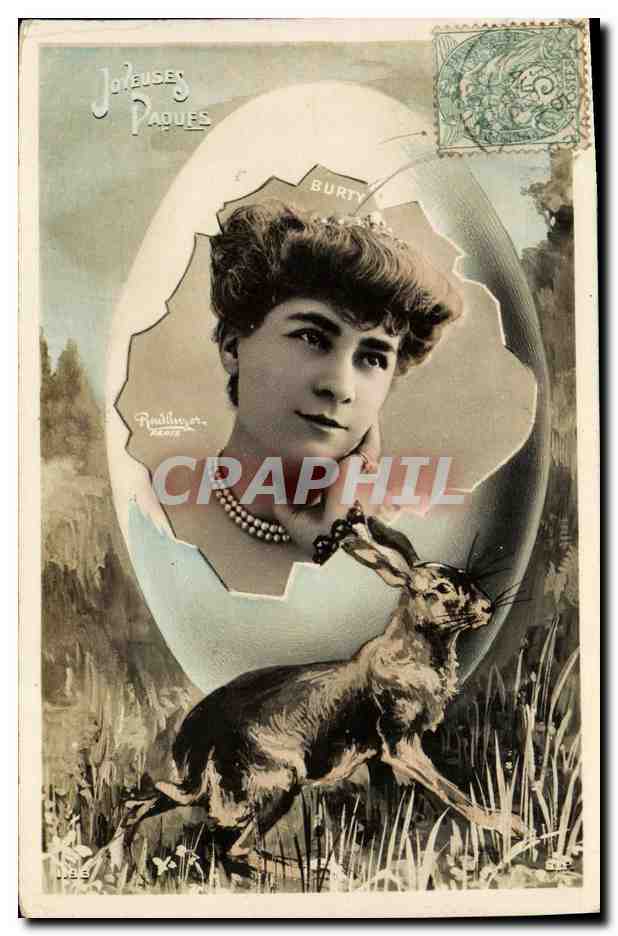 CPA Fantaisie Femme Joyeuses Paques lapin