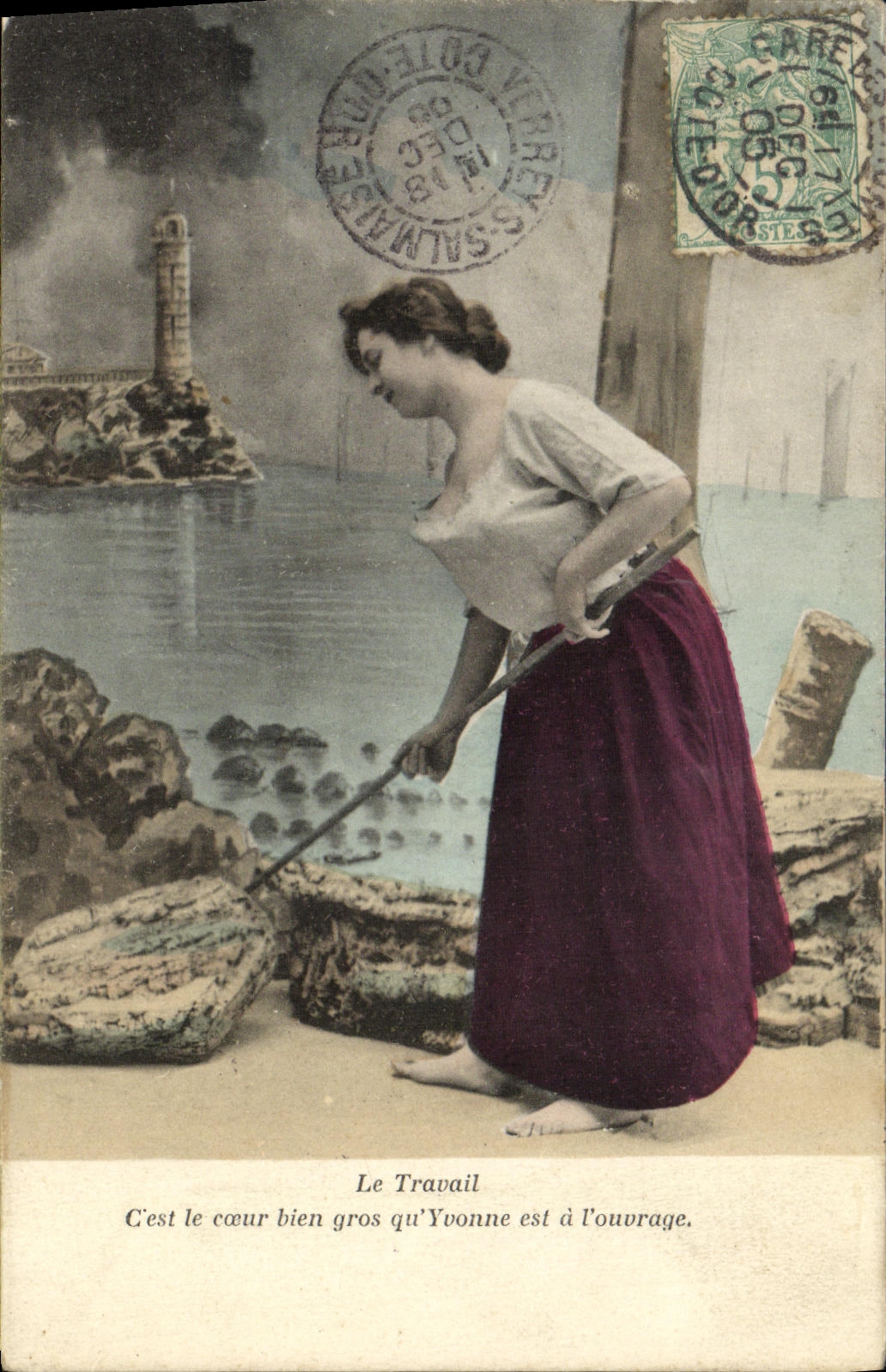 Femme au travail près d'un phare — Côte d'Or — éditeur inconnu, n° de série non visible