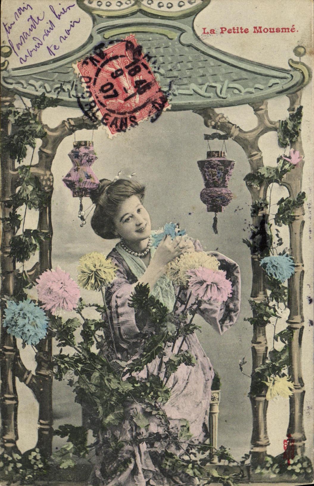 La Piccola Mousmé — scena di giardino orientale — editore Carte Postale