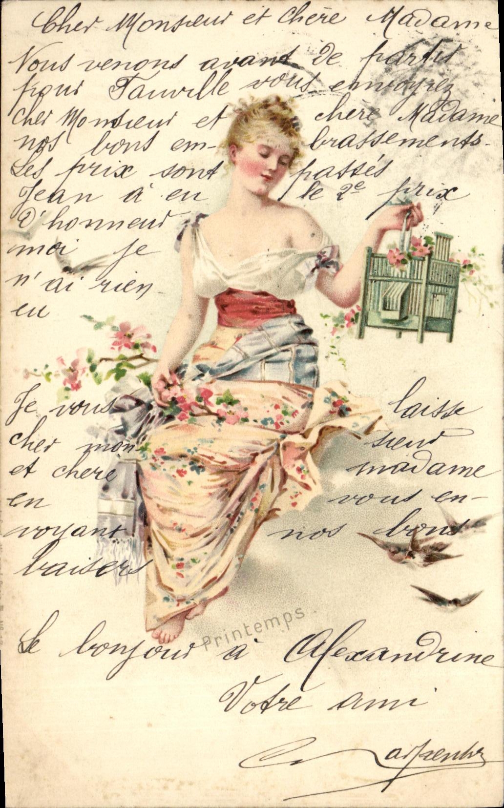 Jeune femme en robe fleurie — Printemps — éditeur inconnu