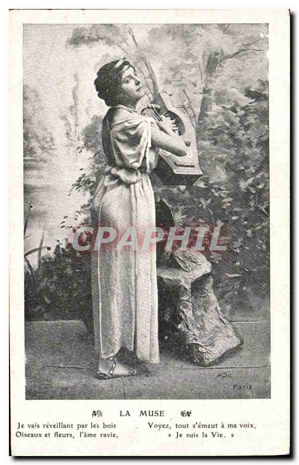 CPA Fantaisie Femme La muse Lyre