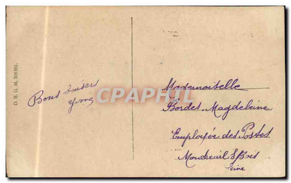 Femme en tenue orientale — avec pot en terre cuite — éditée par D.R.G.M. n° 1081/4 — Verso