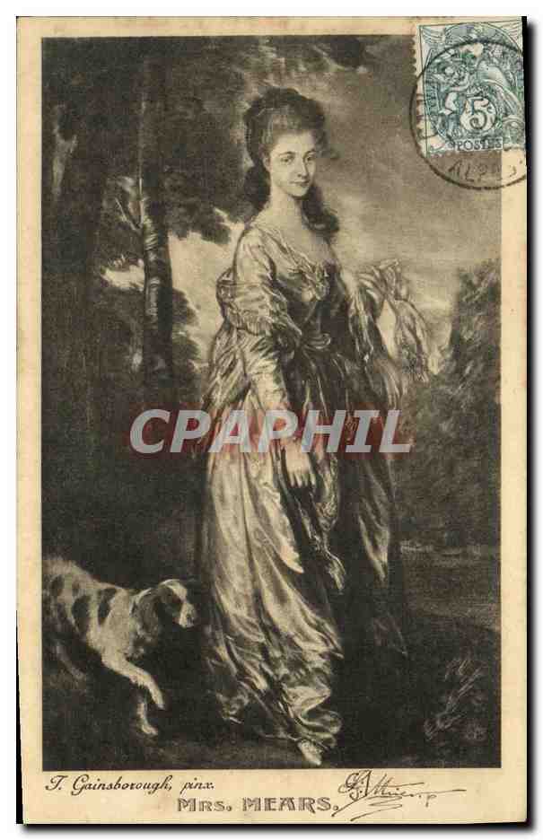 CPA Fantaisie Femme Gainsborough Mrs Mears Chien