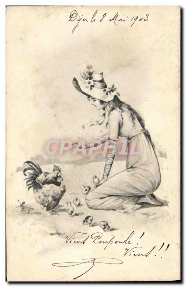 CPA Fantaisie Femme Poules