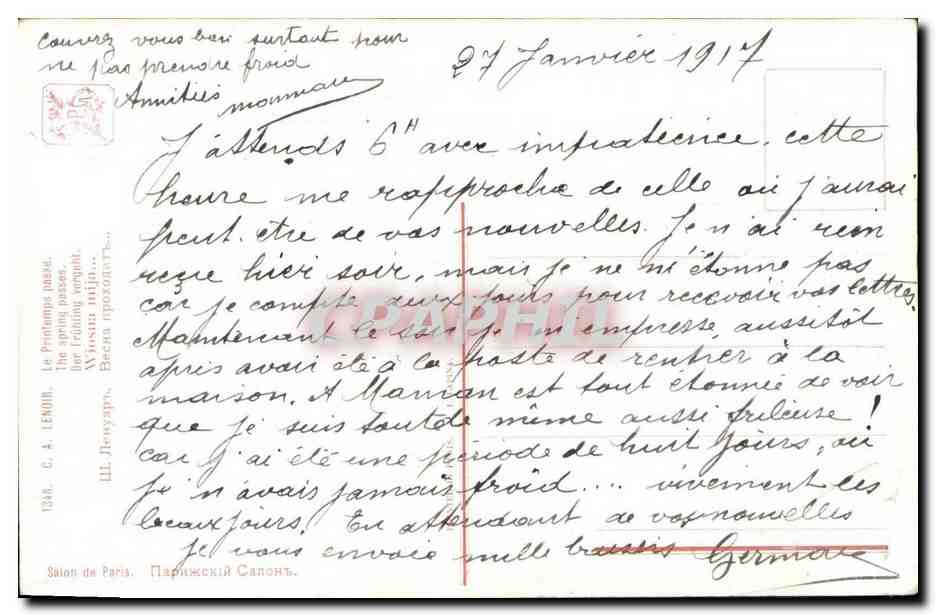 CPA Fantaisie Femme Lenoir Le printemps passe — Verso