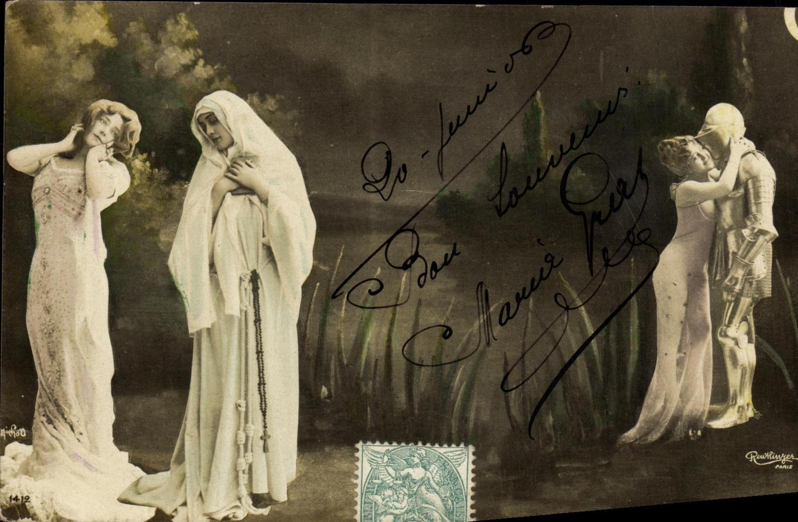 CPA Fantaisie Femmes Chevalier en armure 