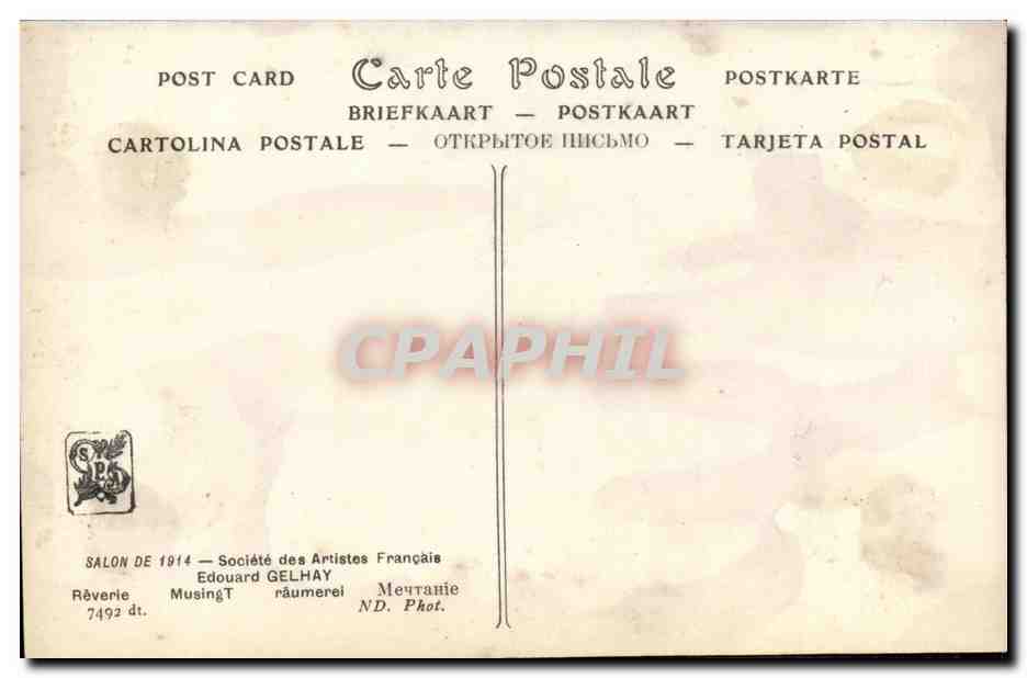 CPA Fantaisie Femme salon 1914 Edouard Gelhay Reverie — Verso