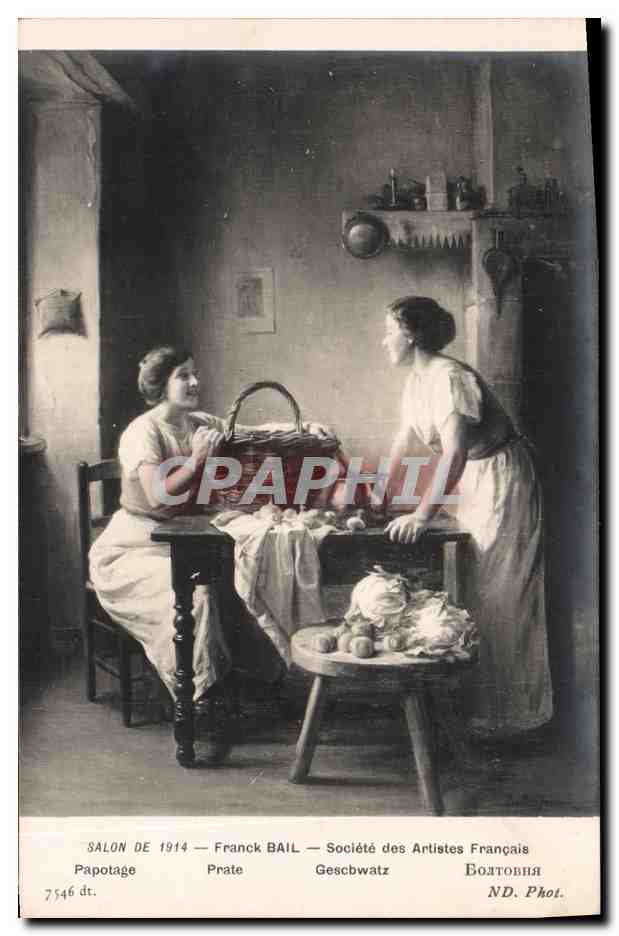 CPA Fantaisie Femme Frank Bail Papotage Salon de 1914 PAris