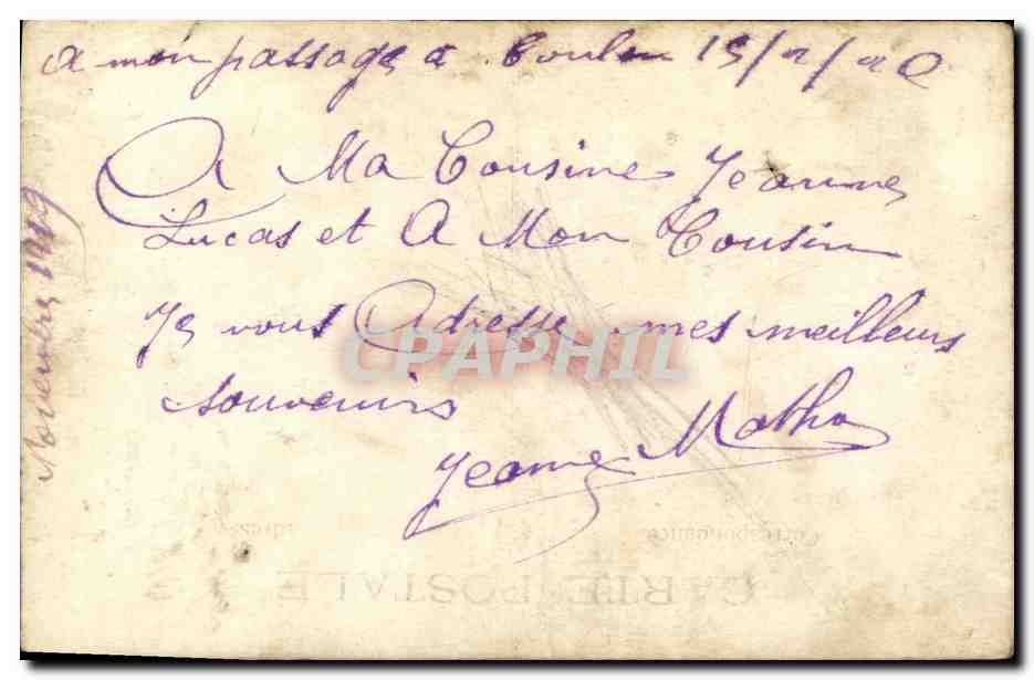 CARTE PHOTO Fantaisie Femme Garconne — Verso