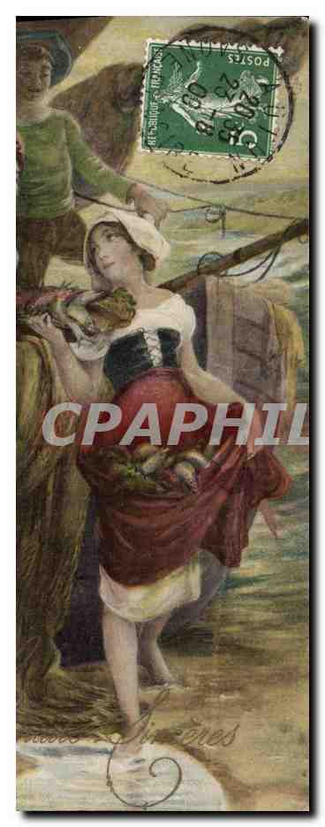 Femme de pêcheur — scène de plage — éditeur P.L. Paris, n° de série non visible