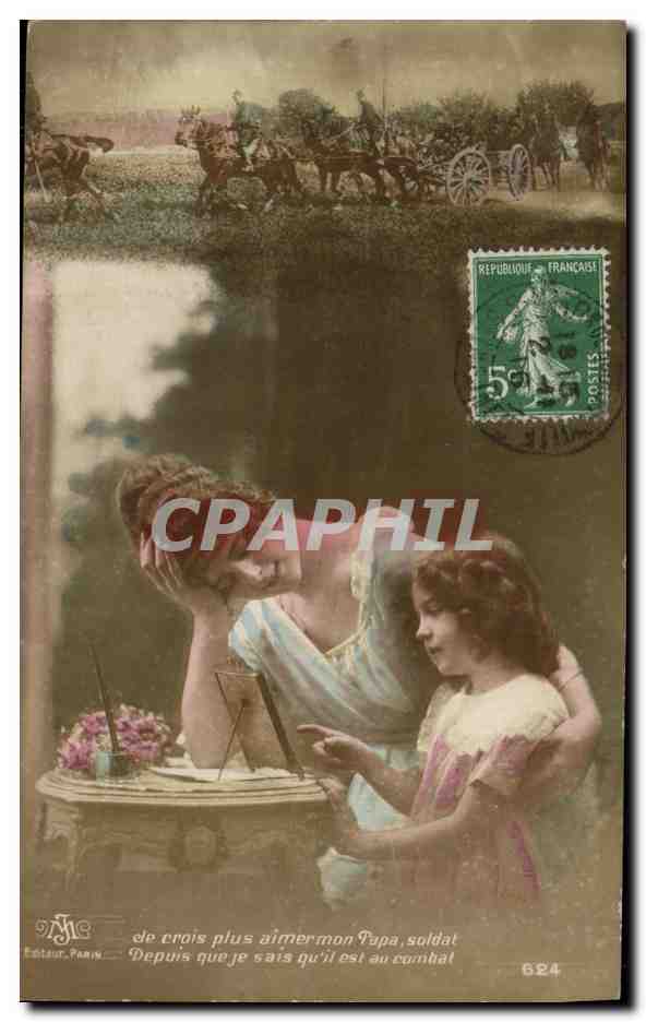 CPA Fantaisie Femme Enfant Militaria