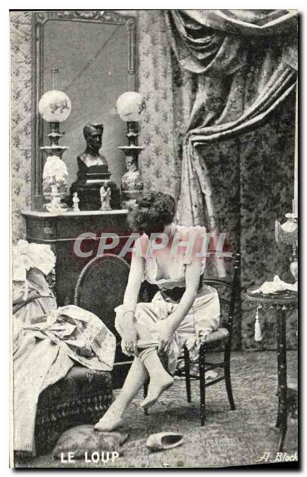 Woman warming her feet — interior scene — A. Block