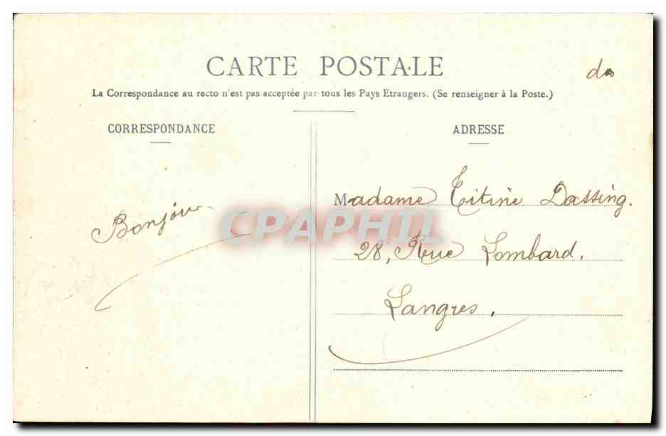 La Dame et le Courrier — Série de poèmes — Photographie H. Berret, Nancy — Verso