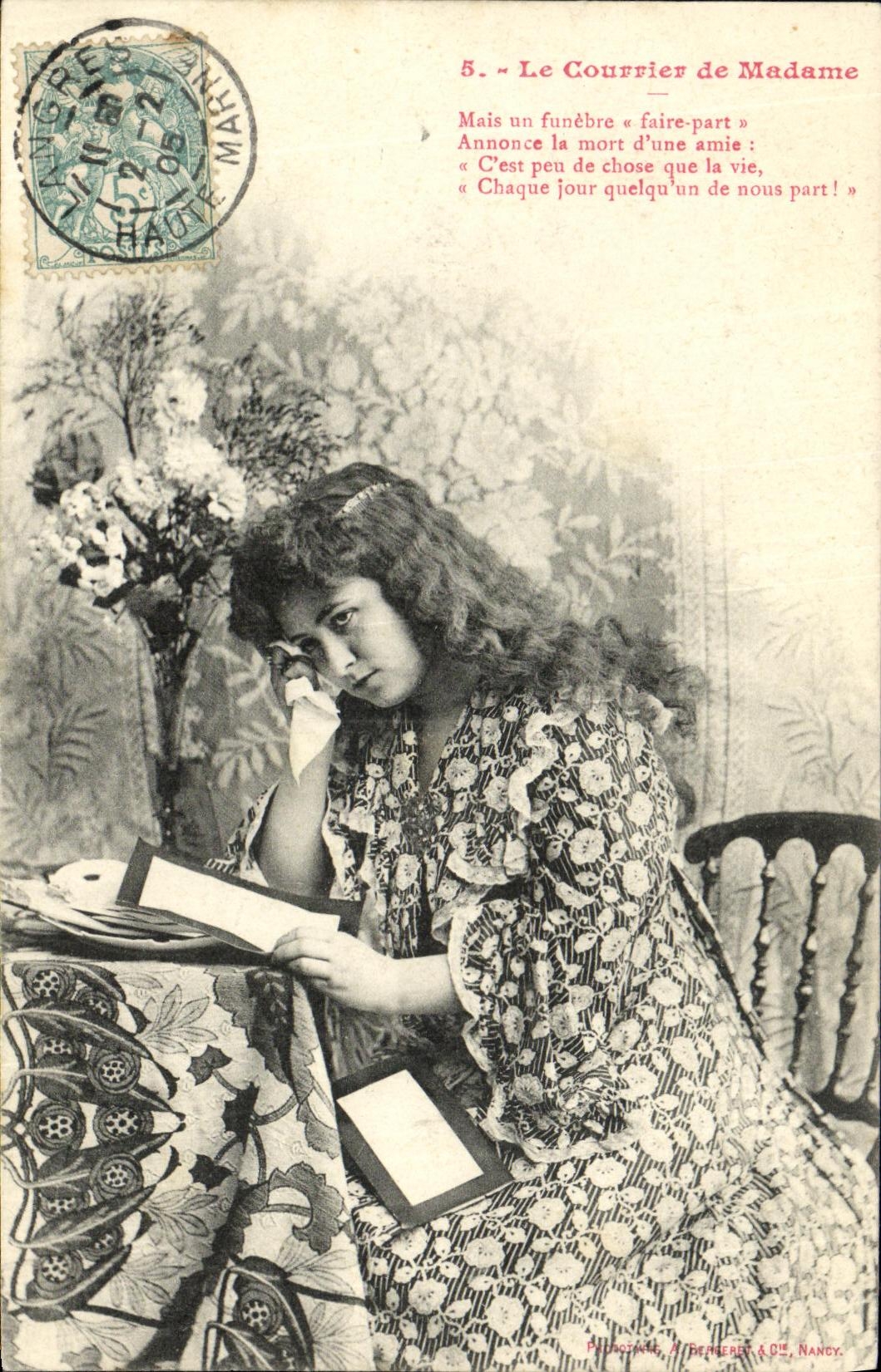 Femme triste lisant un courrier — série 5, éditée par P. DUBOIS & Cie, Nancy