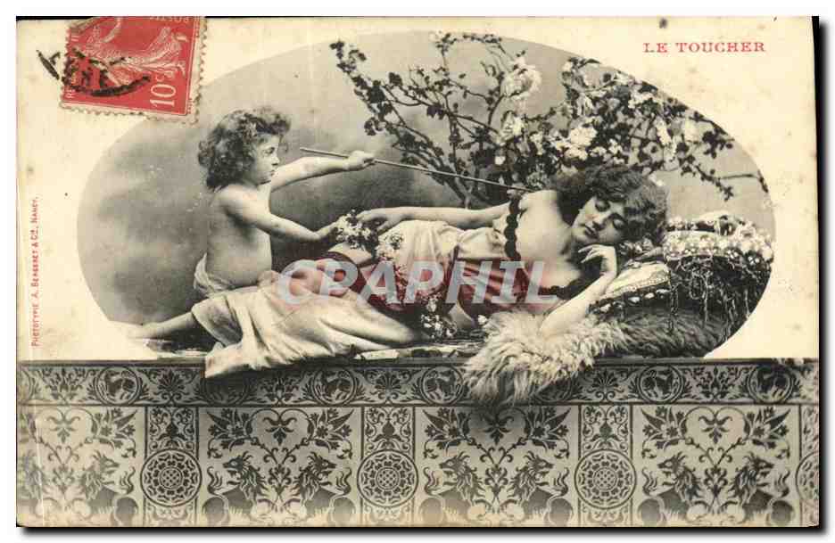 Cupidon touchant une femme endormie — Le Toucher — Pieterre A. Bessat & Cie, Nantes