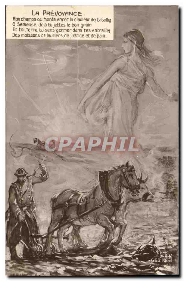 CPA Fantaisie Femme Semeuse La prevoyance Charrue Laboureur