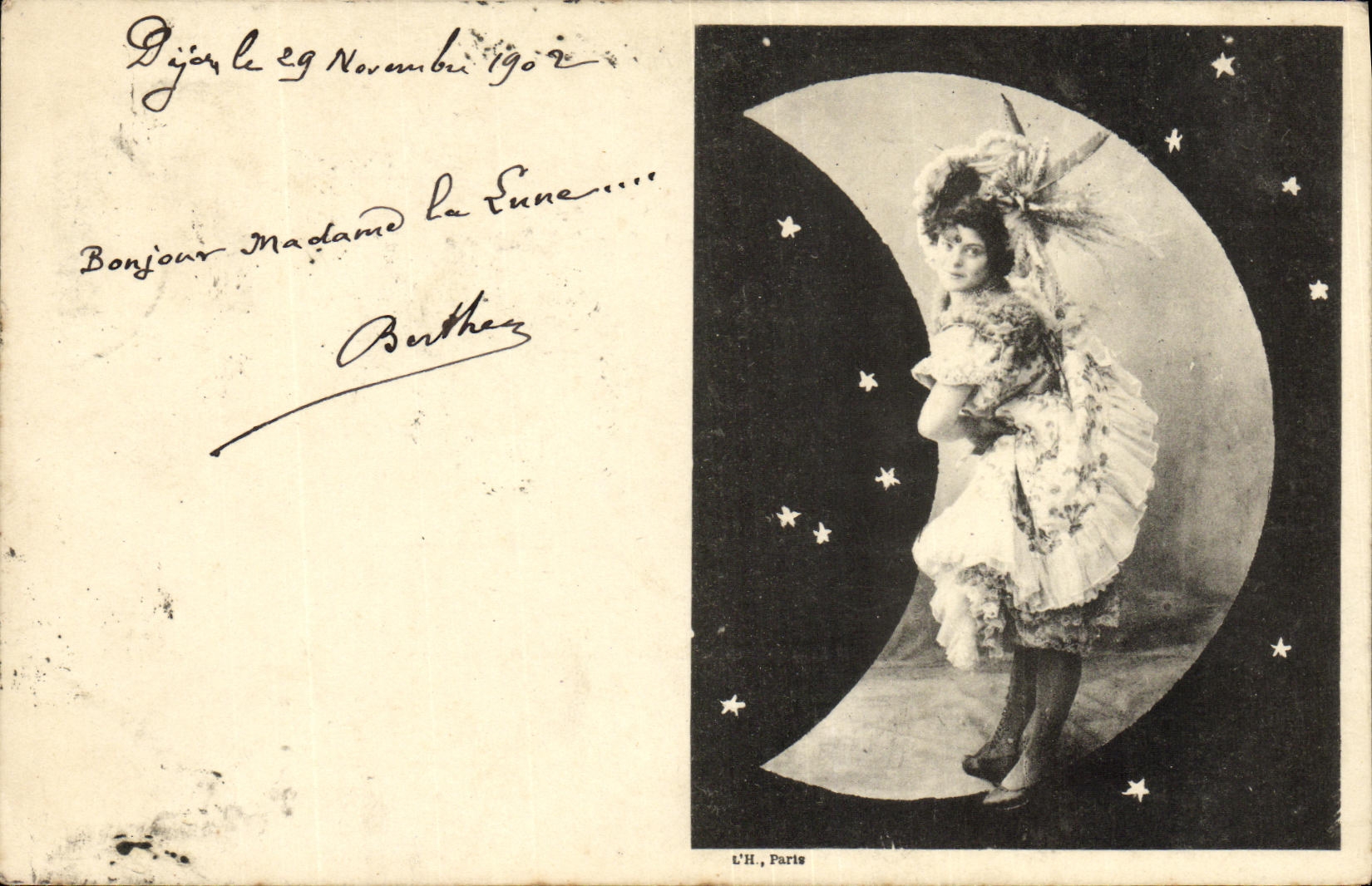 Femme sur croissant de lune — éditeur L'H., Paris — n° de série non visible