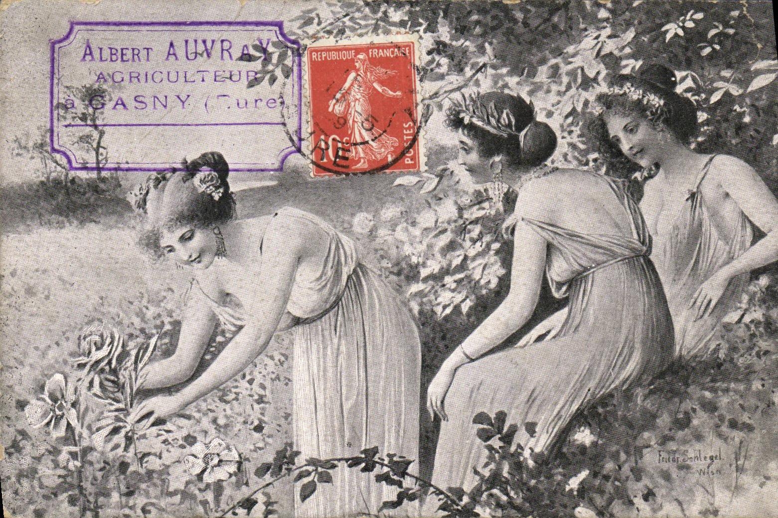 CPA Fantaisie Femme Albert Auvray Agriculteur Gasny 