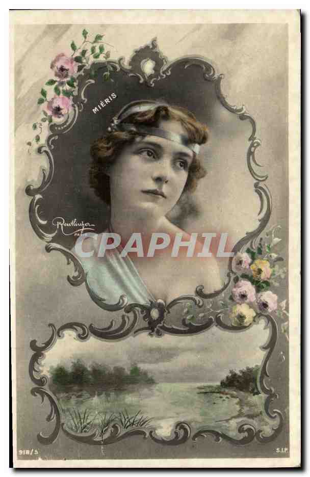 Jeune femme — portrait dans cadre ornemental avec paysage — éditeur Réoullinjer, n° 918/5