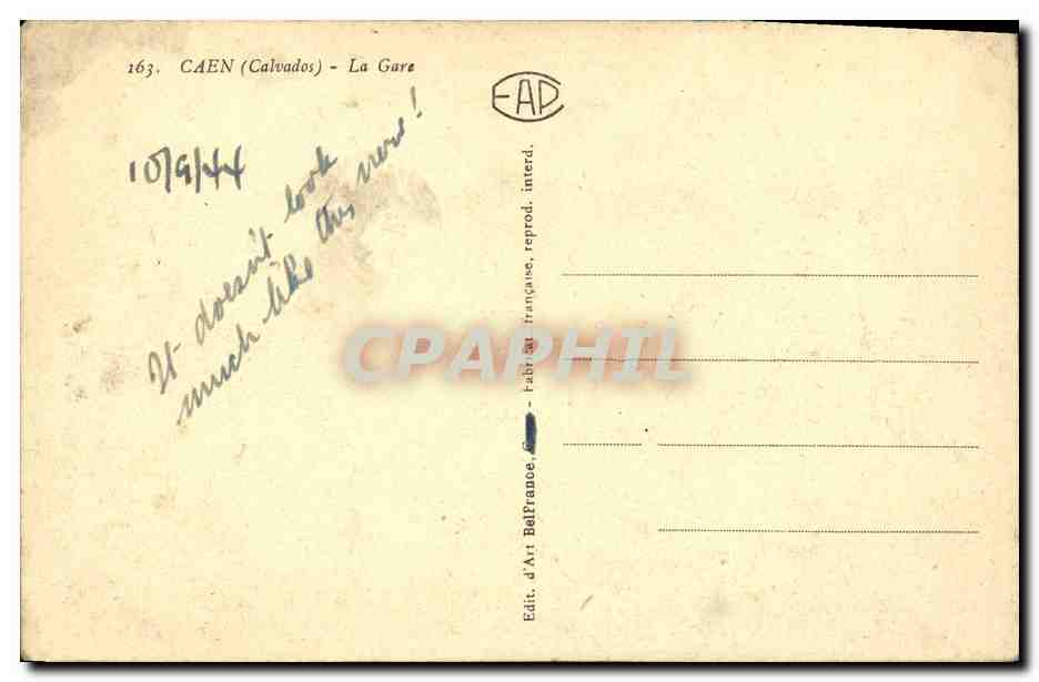 CPA Caen La Gare — Back