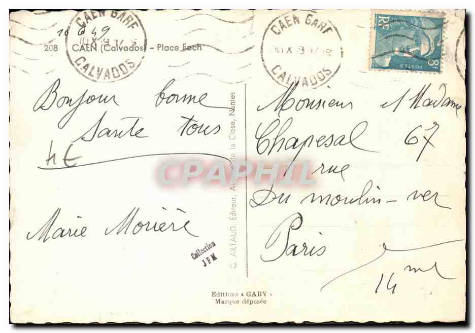 CPSM Caen Place Foch Beausejour — Verso