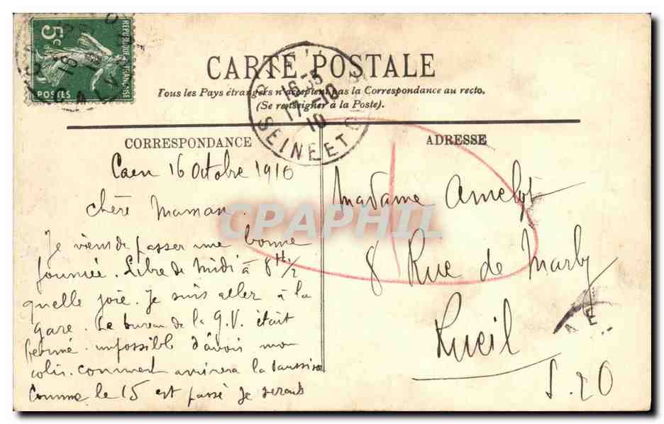 CPA Caen Hotel de la monnaie — Verso